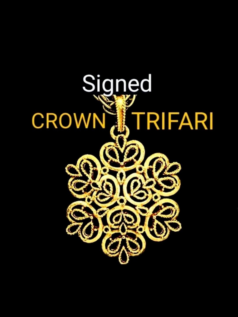 Trifari Gold Filigree Pendant with Twisted Rope Chain - Picture 5 of 11